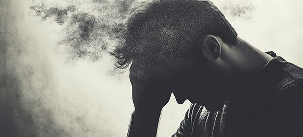 Persona con síntomas de agotamiento emocional y estrés laboral