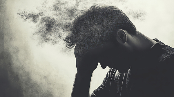 Persona con síntomas de agotamiento emocional y estrés laboral