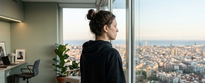 Persona con expresión de agotamiento crónico mirando al vacío representando la ansiedad que no para y el sistema nervioso que no encuentra el descanso
