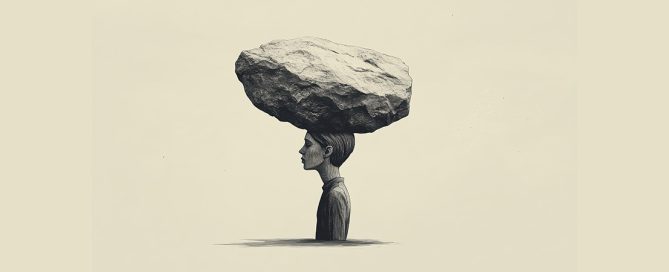 Persona agotada con una gran carga, representando el malestar silencioso que afecta a la salud mental en el trabajo y que rara vez se nombra