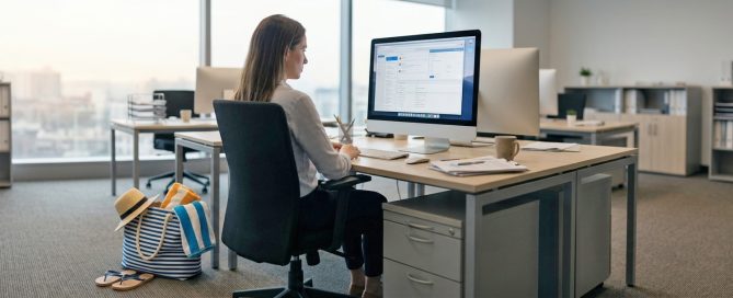 Persona con síndrome postvacacional el primer día de vuelta al trabajo tras las vacaciones