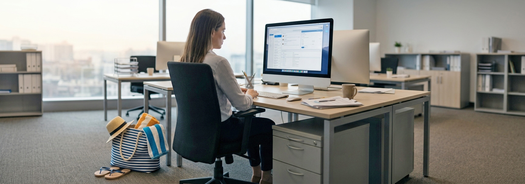 psicologo-online-sindrome-postvacacional-vuelta-al-trabajo Persona con síndrome postvacacional el primer día de vuelta al trabajo tras las vacaciones